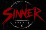 Red and white 'Sinner Events' logo on a black background
